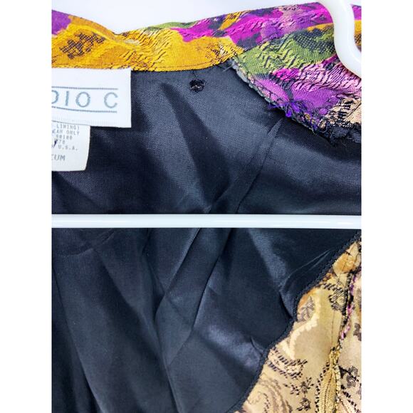 Vintage 80s Studio C Floral Satin Brocade Blazer Jacket Size M - Picture 6 of 6
